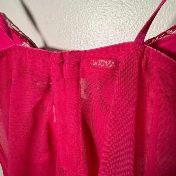 y2k Women Pink Sheer Babydoll Lace  Up Split Front Lingerie Top S - Picture 6 of 7